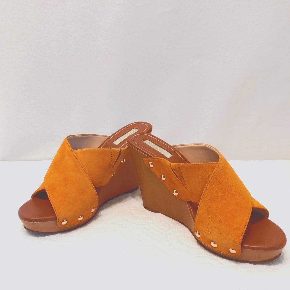 Women's Jessica Simpson wedge clogs suede studded orange casual sandal size 7.5M